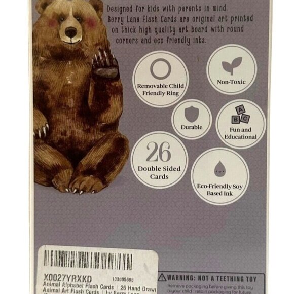 Animal Alphabet Flash Cards Berry Lane 26 Double Sided Illustrated Non-Toxic New - Picture 6 of 8